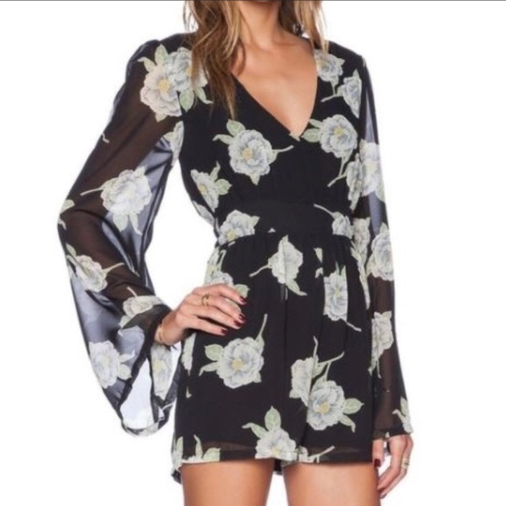 MinkPink black romper with floral pattern